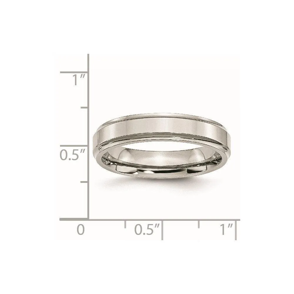 Chisel Jewelry Stainless Steel Ridged Edge 5mm Polished Band