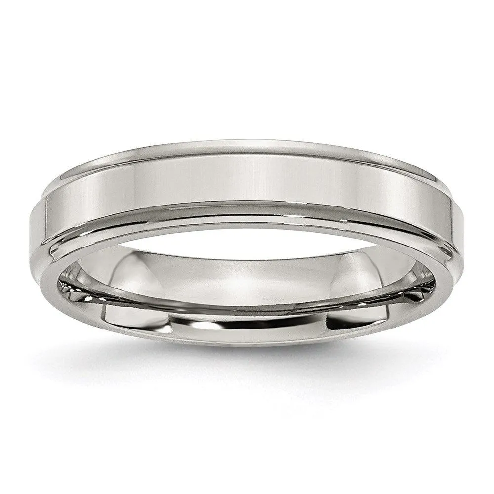 Chisel Jewelry Stainless Steel Ridged Edge 5mm Polished Band
