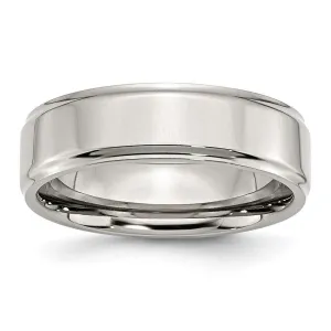 Chisel Jewelry Stainless Steel Ridged Edge 7mm Polished Band