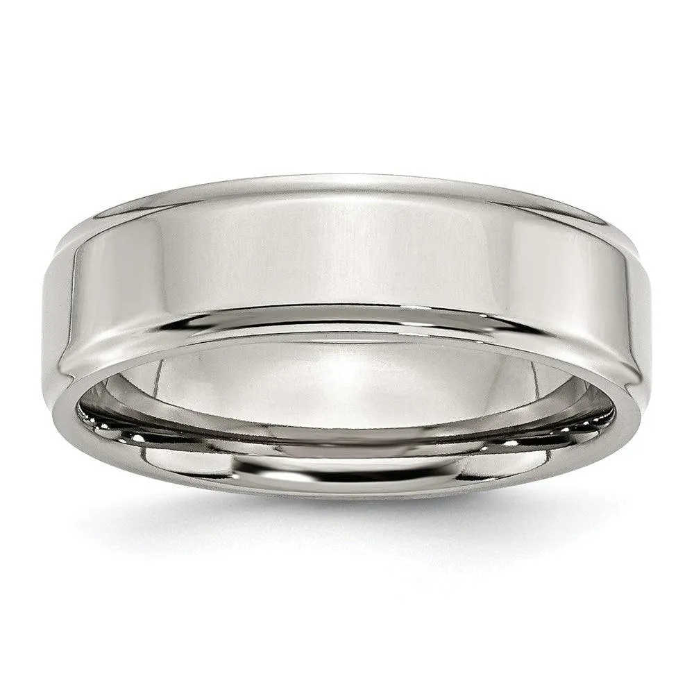 Chisel Jewelry Stainless Steel Ridged Edge 7mm Polished Band