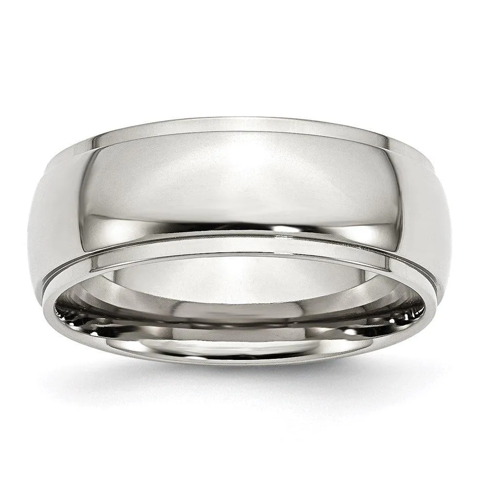 Chisel Jewelry Stainless Steel Ridged Edge 8mm Polished Band