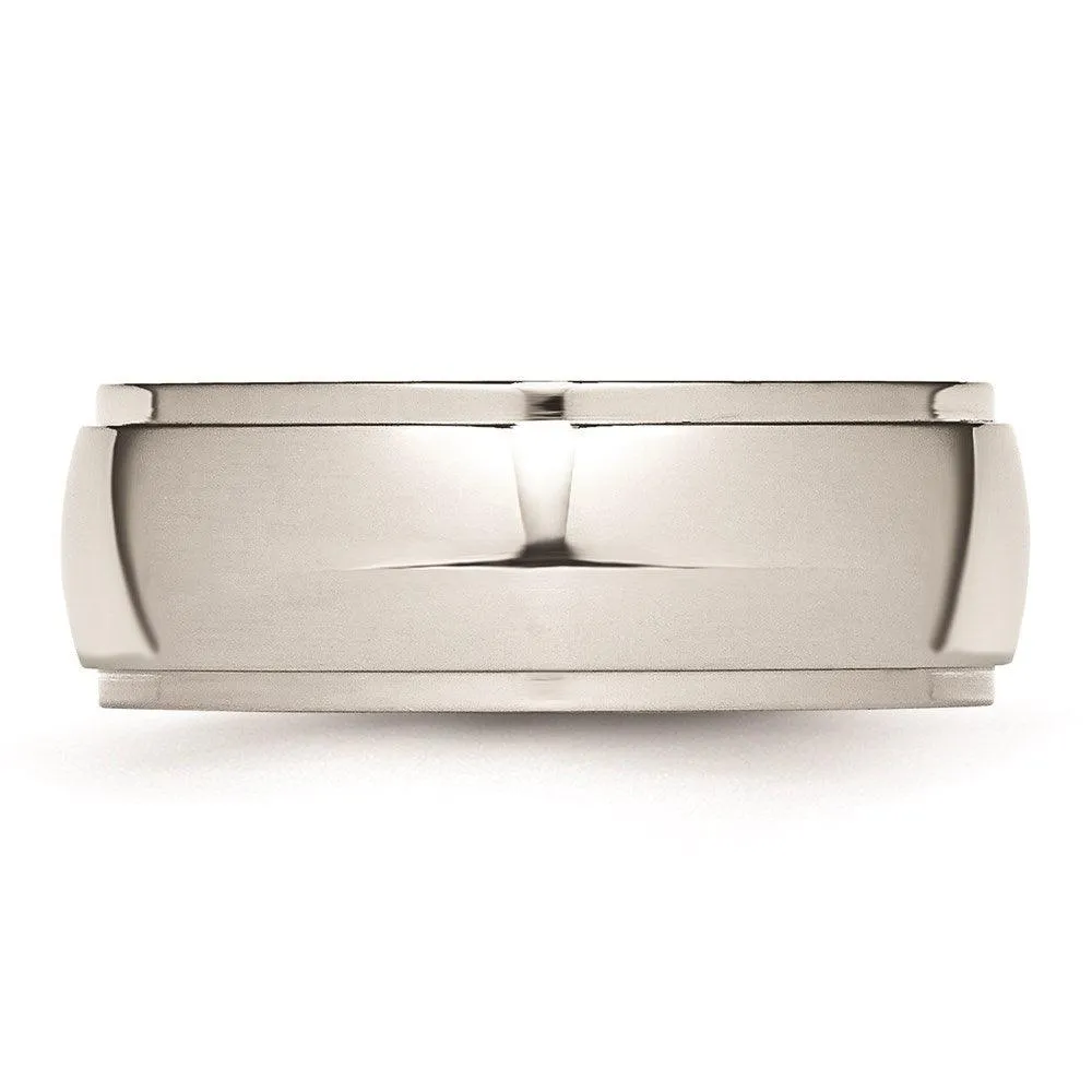 Chisel Jewelry Stainless Steel Ridged Edge 8mm Polished Band