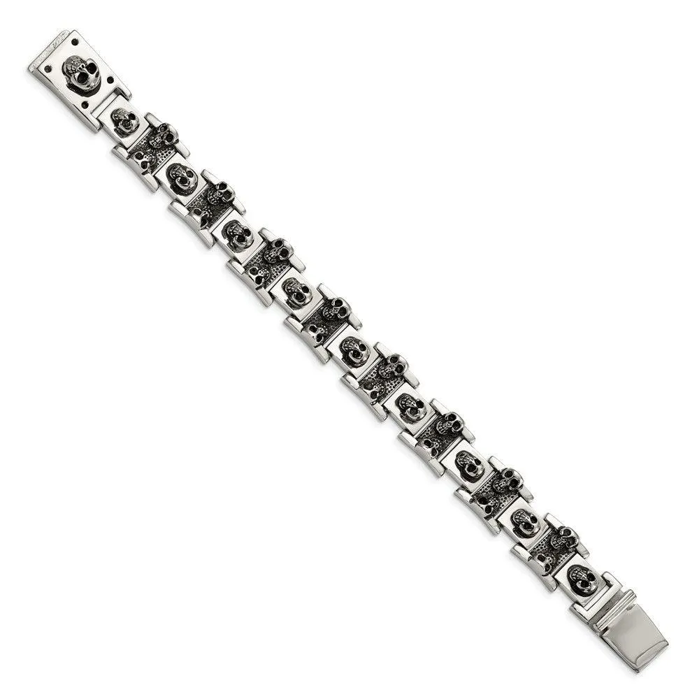Chisel Jewelry Stainless Steel Skull 8.25in Bracelet