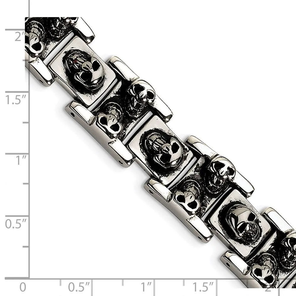 Chisel Jewelry Stainless Steel Skull 8.25in Bracelet
