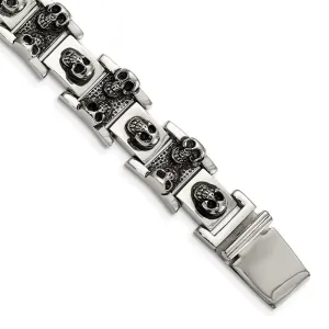 Chisel Jewelry Stainless Steel Skull 8.25in Bracelet