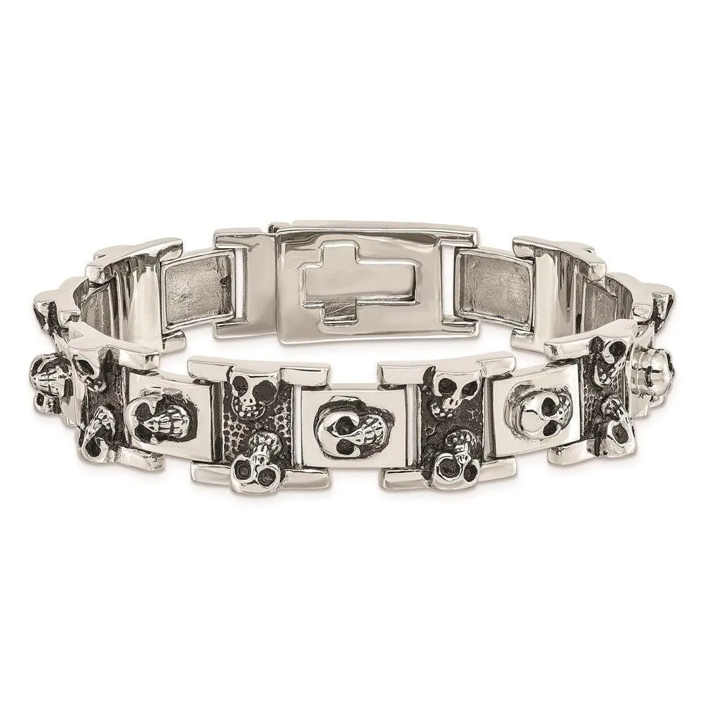Chisel Jewelry Stainless Steel Skull 8.25in Bracelet