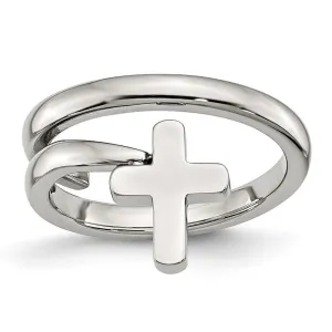 Chisel Jewelry Stainless Steel Twisted Cross Polished Ring