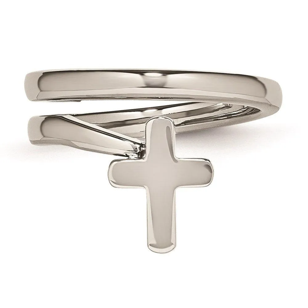 Chisel Jewelry Stainless Steel Twisted Cross Polished Ring