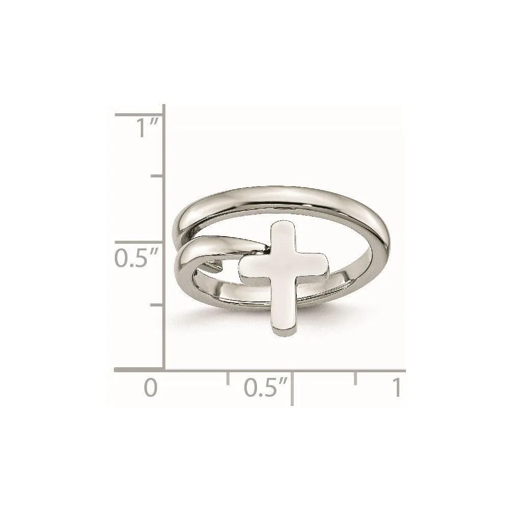 Chisel Jewelry Stainless Steel Twisted Cross Polished Ring