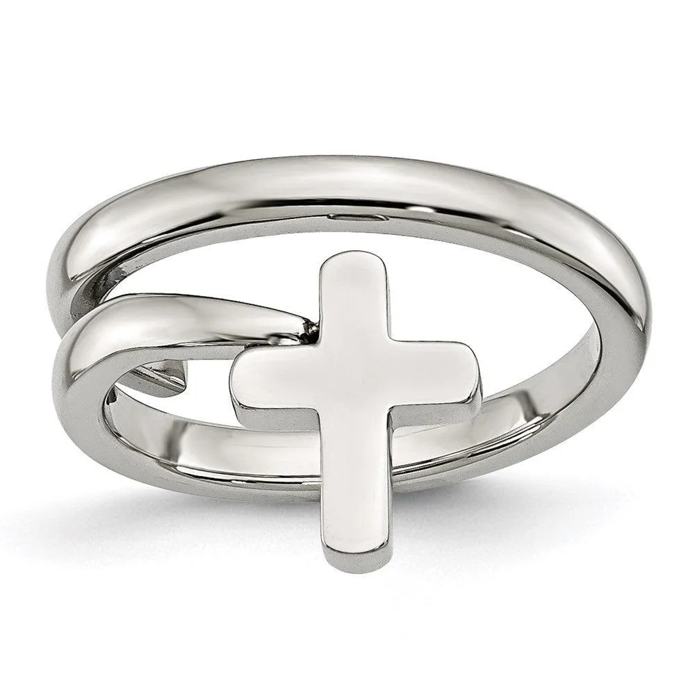 Chisel Jewelry Stainless Steel Twisted Cross Polished Ring