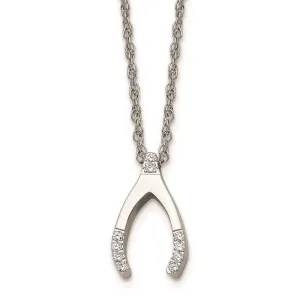 Chisel Jewelry Stainless Steel w/ CZ Wishbone Necklace