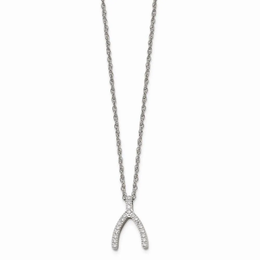 Chisel Jewelry Stainless Steel w/CZ Wishbone Necklace