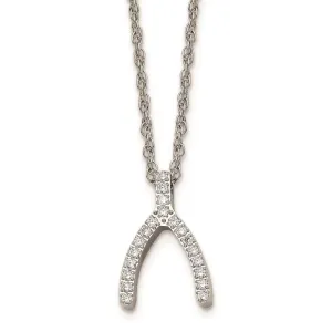 Chisel Jewelry Stainless Steel w/CZ Wishbone Necklace