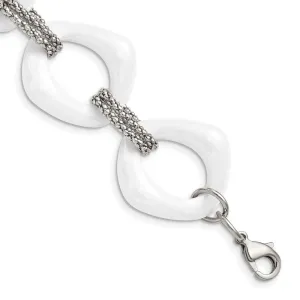 Chisel Jewelry Stainless Steel White Ceramic Link Bracelet