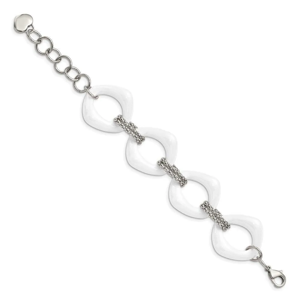 Chisel Jewelry Stainless Steel White Ceramic Link Bracelet