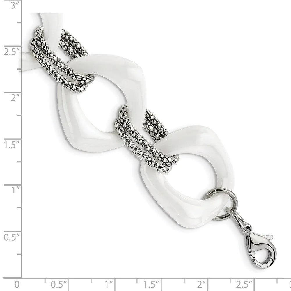 Chisel Jewelry Stainless Steel White Ceramic Link Bracelet