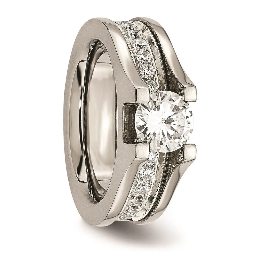 Chisel Jewelry Titanium & Sterling Silver CZ Ring | TB376