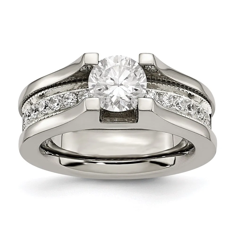 Chisel Jewelry Titanium & Sterling Silver CZ Ring | TB376