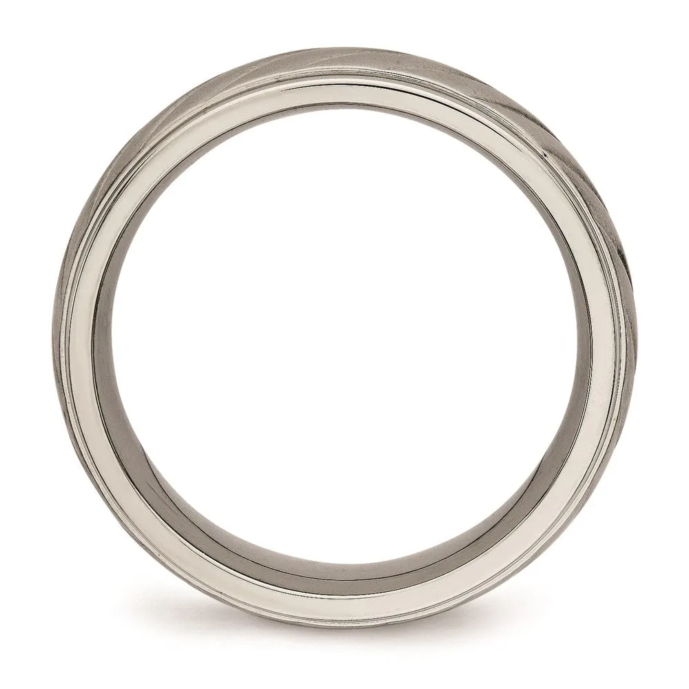 Chisel Jewelry Titanium Brushed and Polished Grooved Ring | TB452