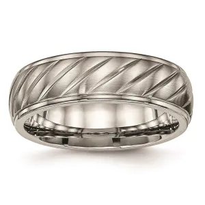 Chisel Jewelry Titanium Brushed and Polished Grooved Ring | TB452
