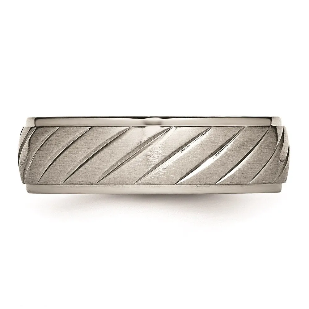 Chisel Jewelry Titanium Brushed and Polished Grooved Ring | TB452