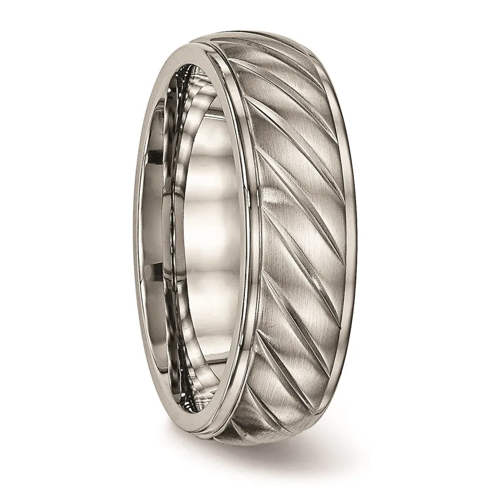 Chisel Jewelry Titanium Brushed and Polished Grooved Ring | TB452