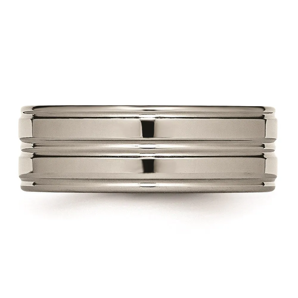 Chisel Jewelry Titanium Grooved 8mm Polished Band | TB57