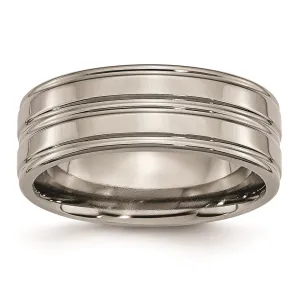 Chisel Jewelry Titanium Grooved 8mm Polished Band | TB57