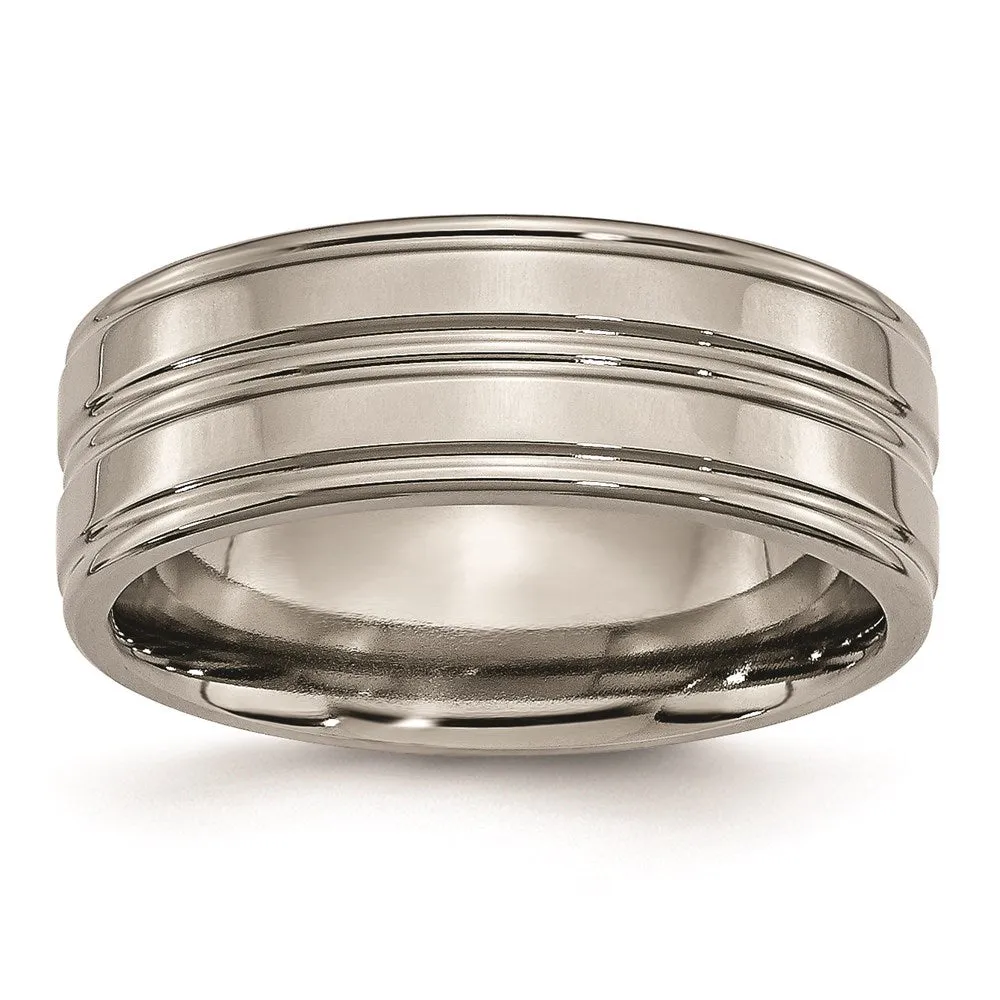 Chisel Jewelry Titanium Grooved 8mm Polished Band | TB57