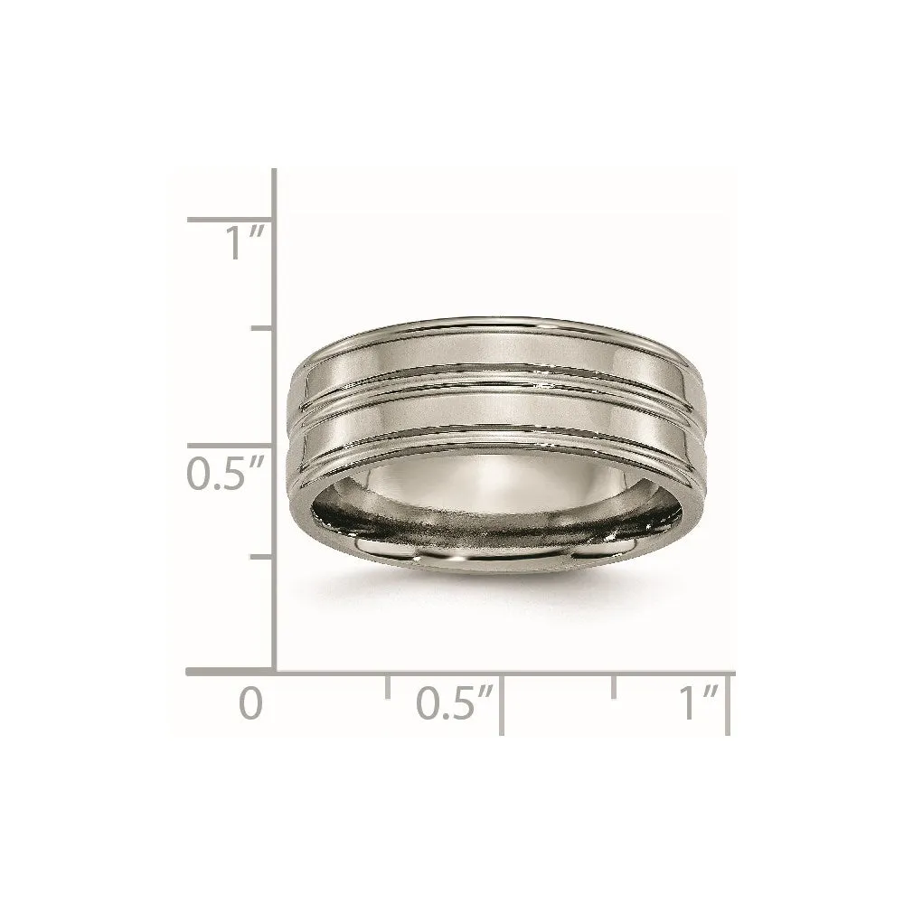 Chisel Jewelry Titanium Grooved 8mm Polished Band | TB57