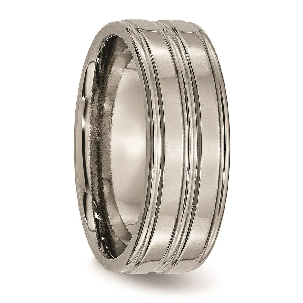 Chisel Jewelry Titanium Grooved 8mm Polished Band | TB57