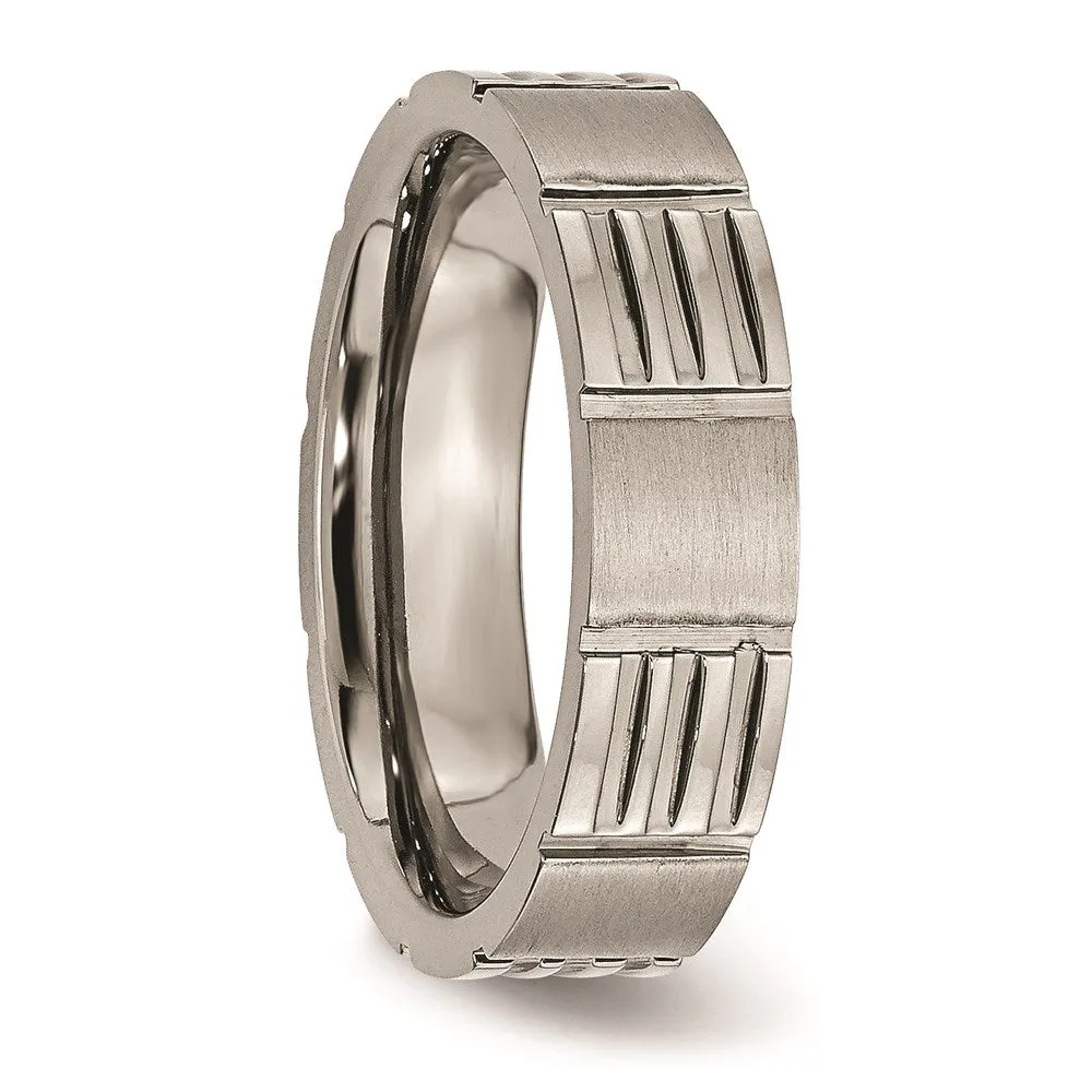 Chisel Jewelry Titanium Notched 6mm Satin & Polished Band | TB325