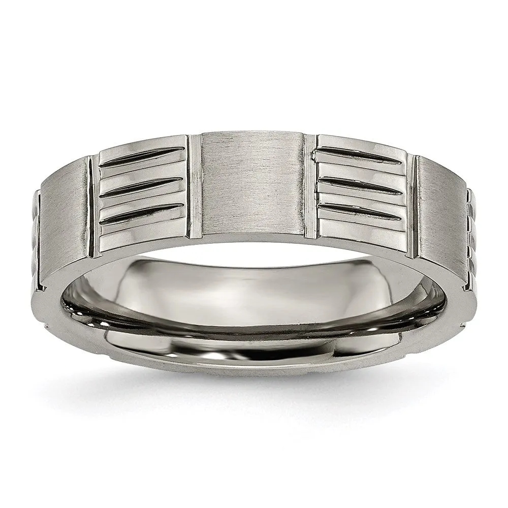 Chisel Jewelry Titanium Notched 6mm Satin & Polished Band | TB325