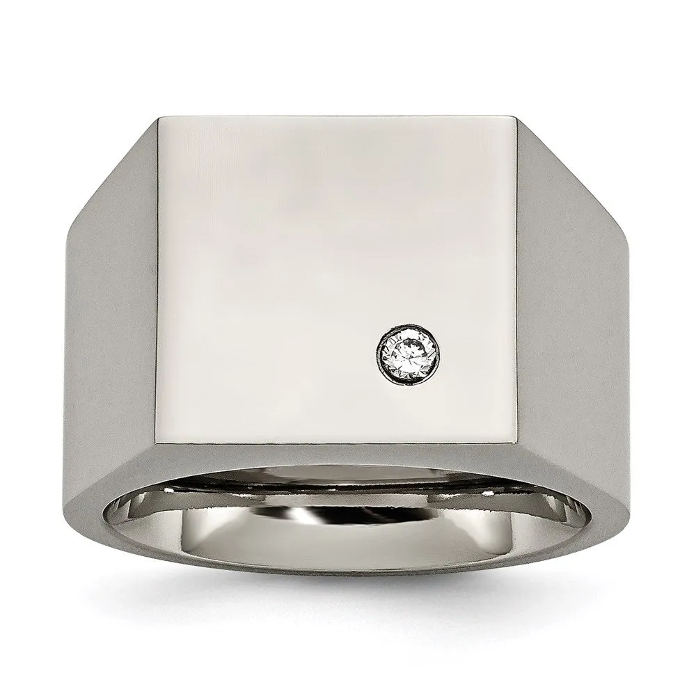 Chisel Jewelry Titanium Polished CZ Signet Ring | TB426