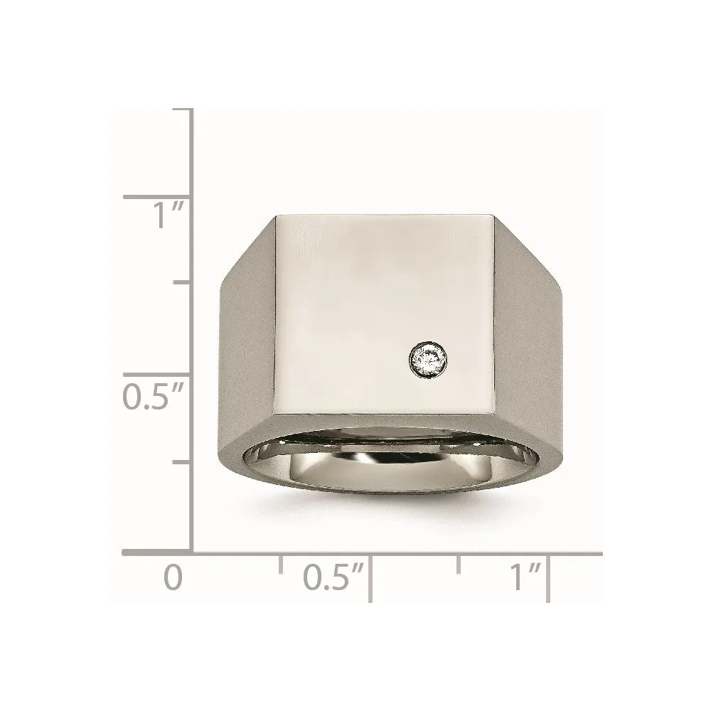 Chisel Jewelry Titanium Polished CZ Signet Ring | TB426