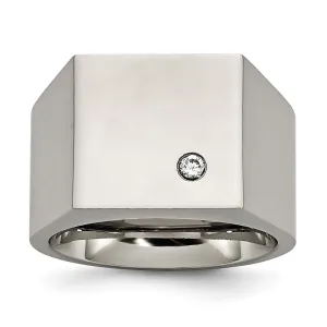 Chisel Jewelry Titanium Polished CZ Signet Ring | TB426