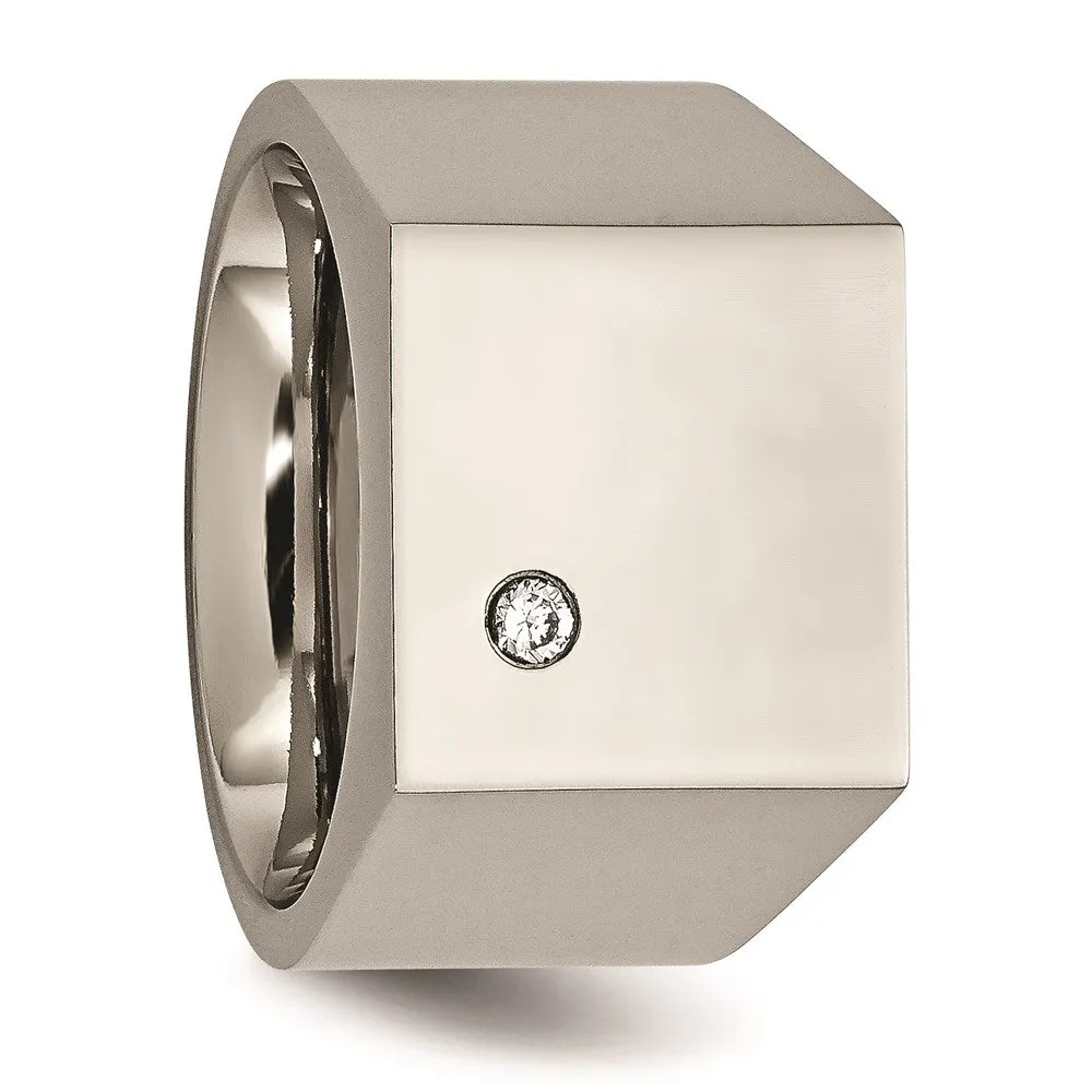 Chisel Jewelry Titanium Polished CZ Signet Ring | TB426