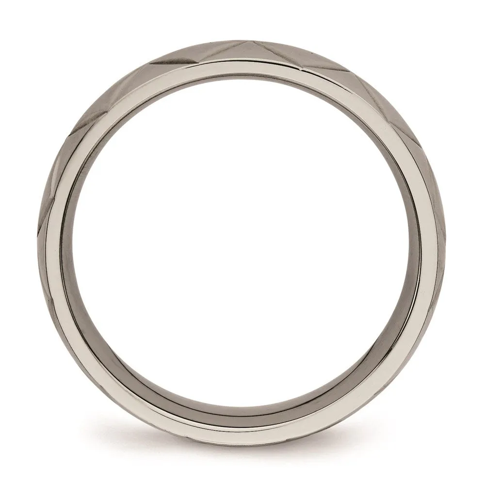Chisel Jewelry Titanium Polished Diamond Cut Ring | TB459