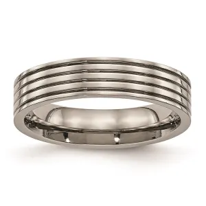 Chisel Jewelry Titanium Polished Grooved Comfort Back Ring | TB473