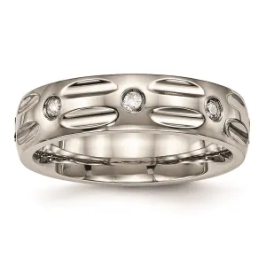 Chisel Jewelry Titanium Polished Grooved CZ Ring | TB447