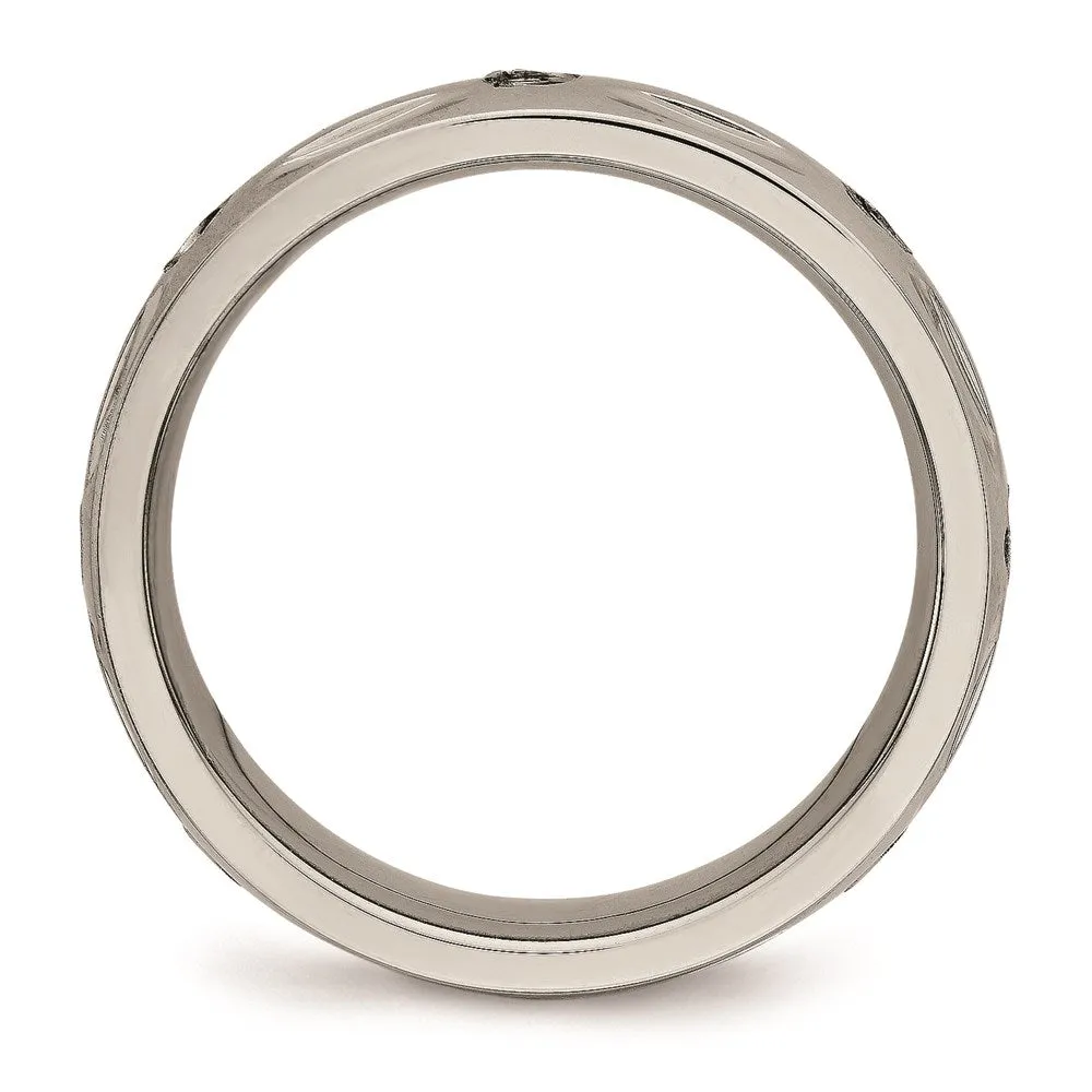 Chisel Jewelry Titanium Polished Grooved CZ Ring | TB447