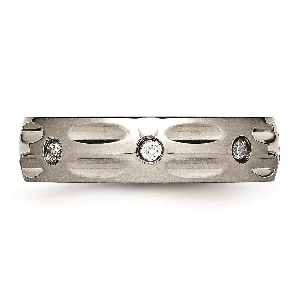 Chisel Jewelry Titanium Polished Grooved CZ Ring | TB447