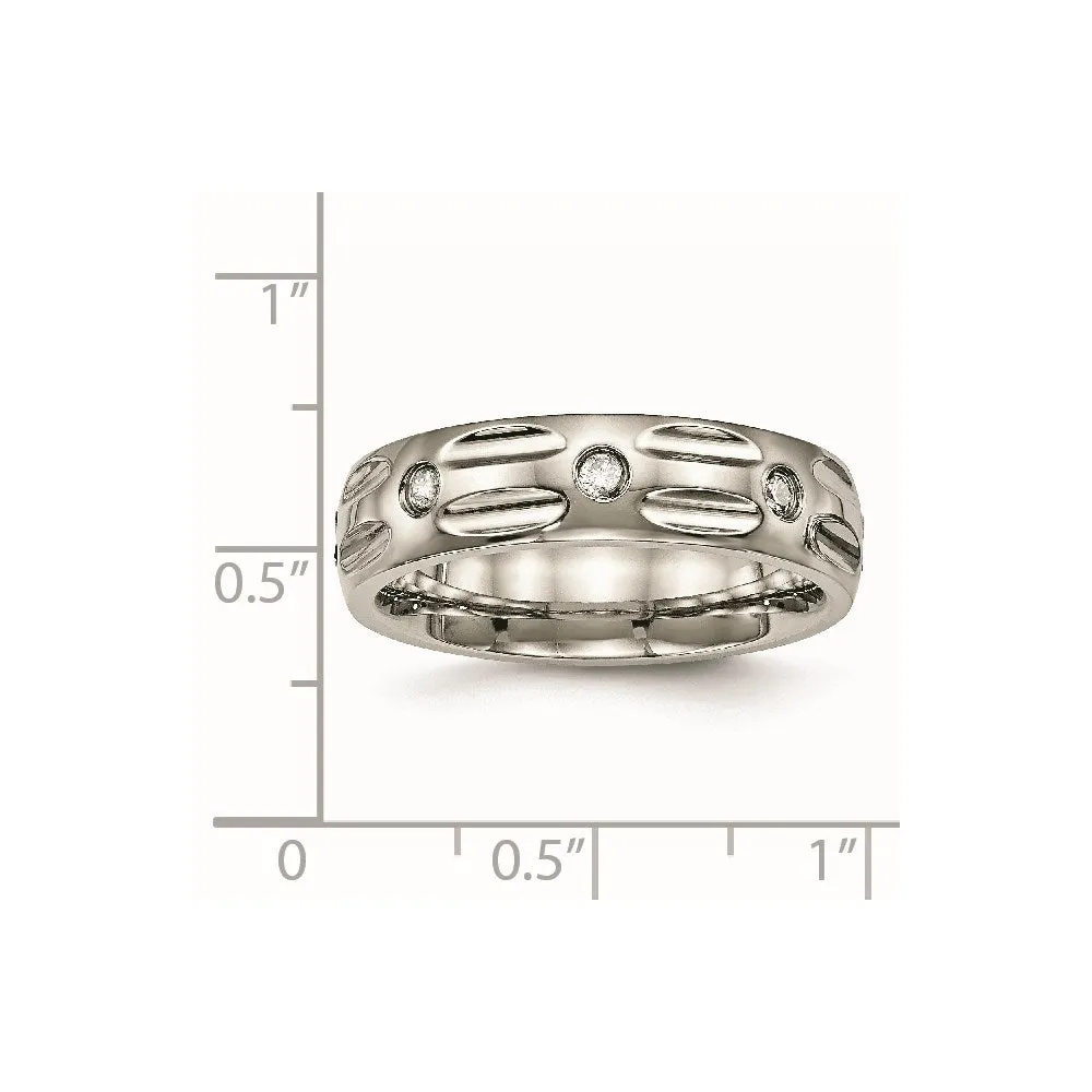 Chisel Jewelry Titanium Polished Grooved CZ Ring | TB447