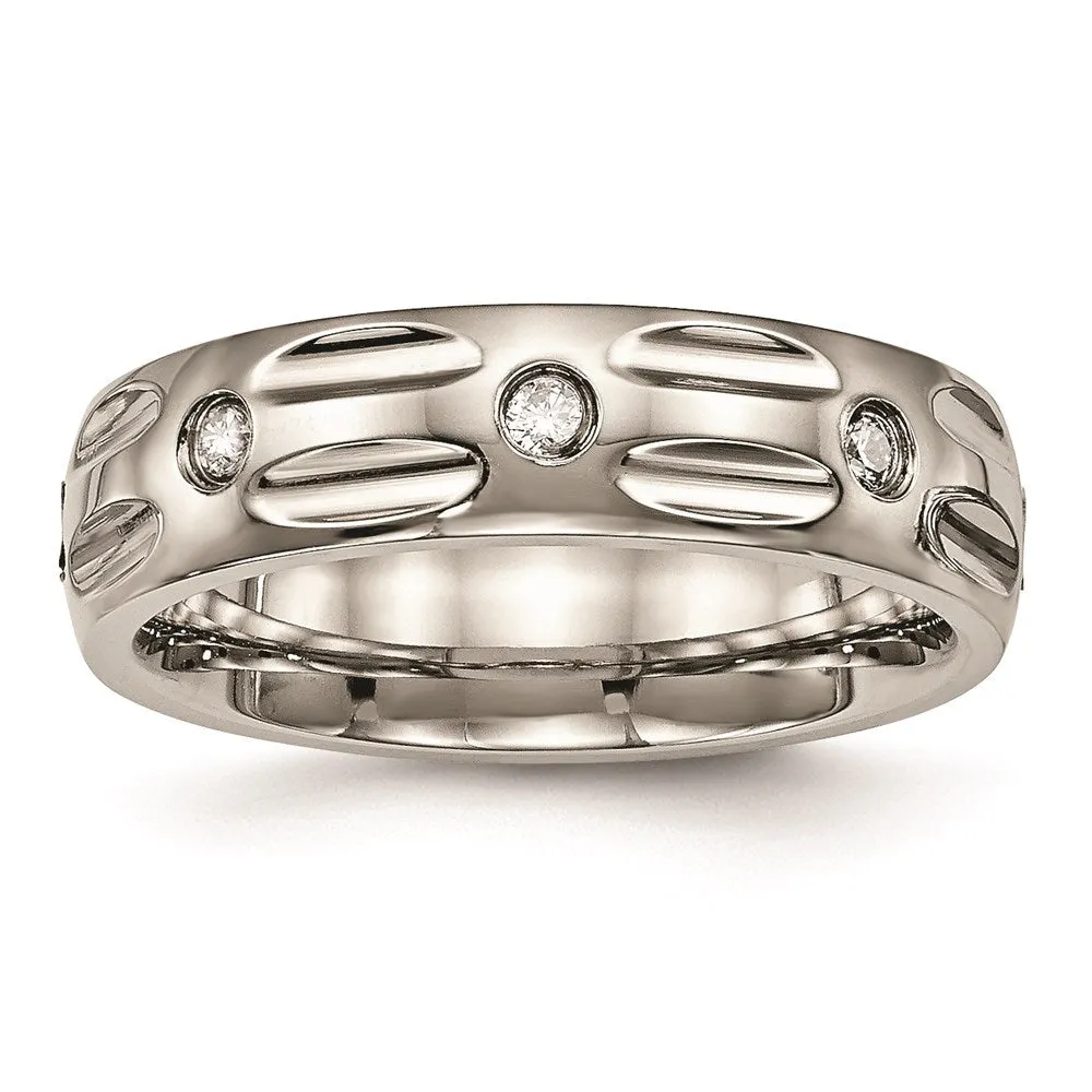 Chisel Jewelry Titanium Polished Grooved CZ Ring | TB447