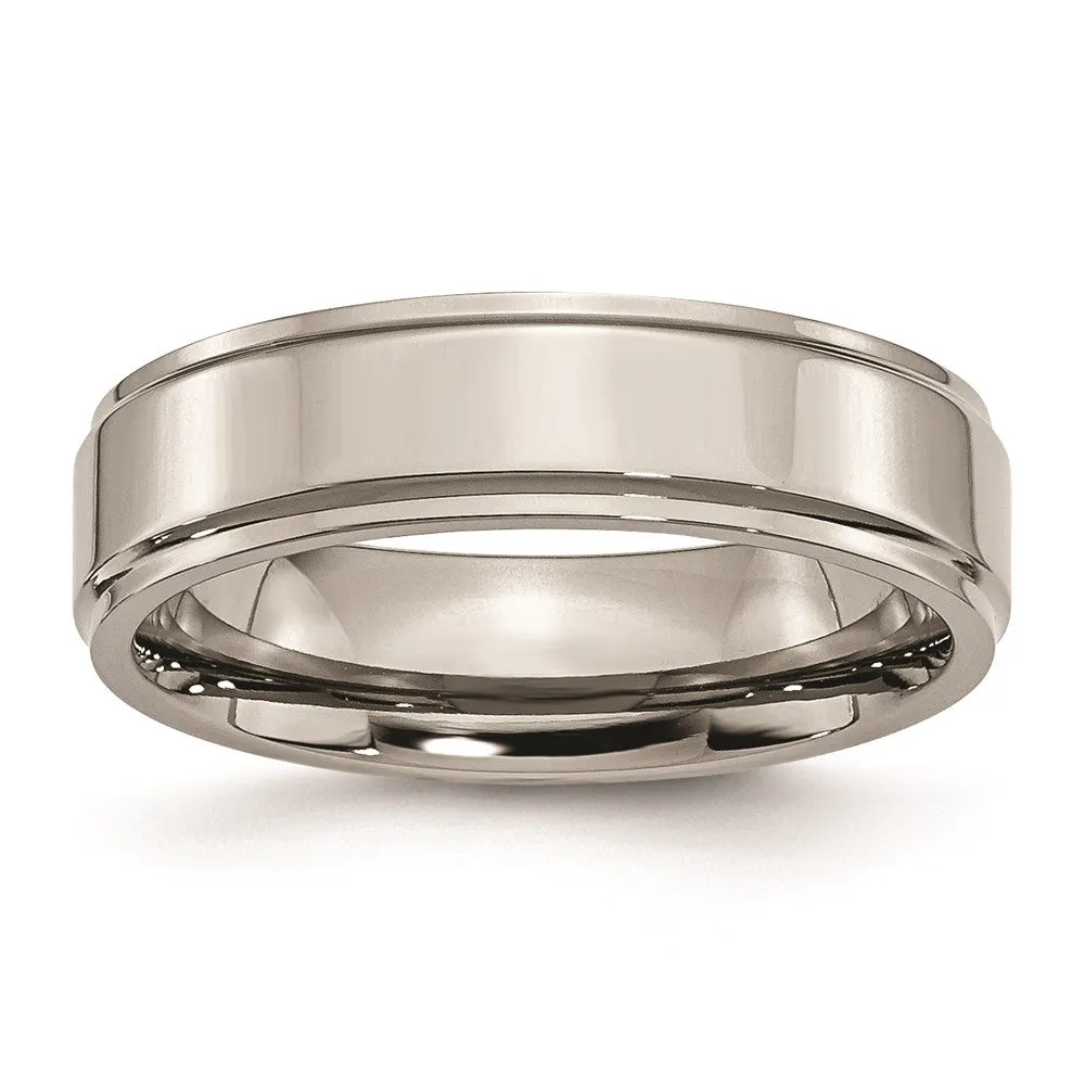 Chisel Jewelry Titanium Ridged Edge 6mm Polished Band | TB34