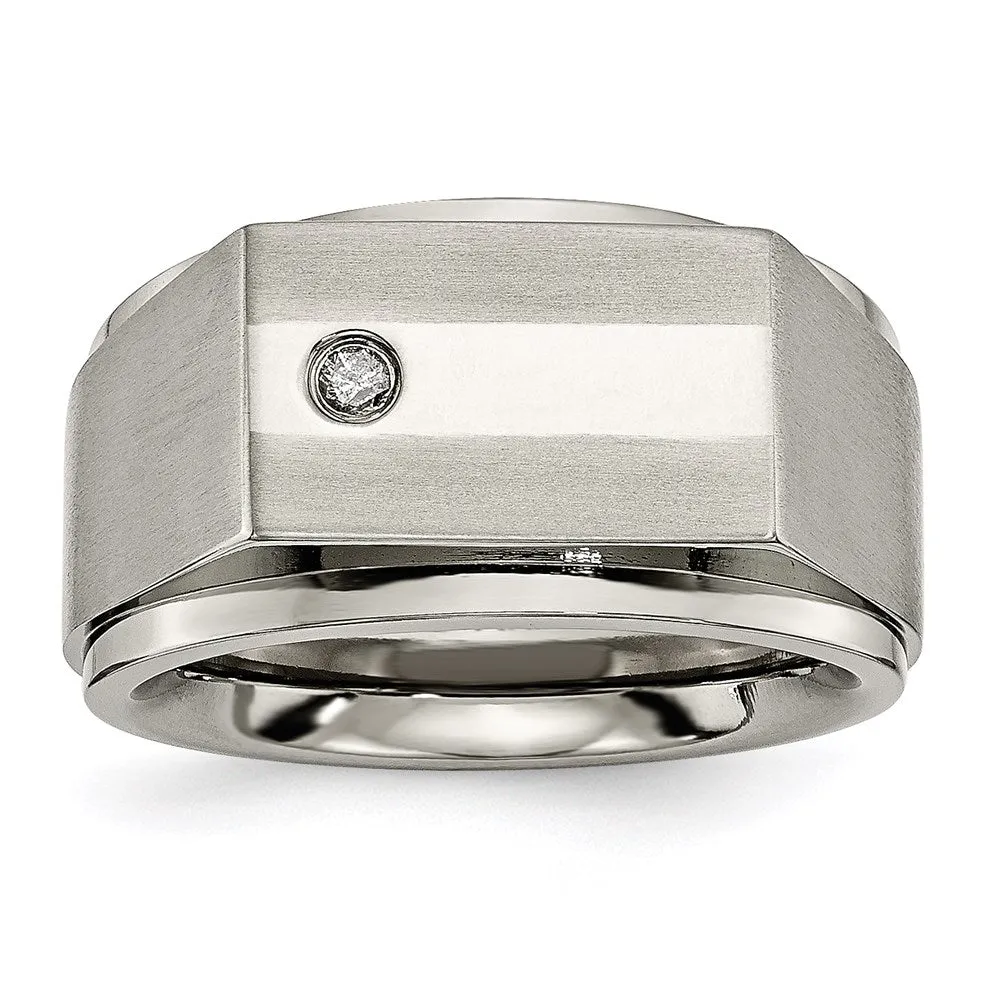Chisel Jewelry Titanium Satin & Polished Diamond Band | TB263AA
