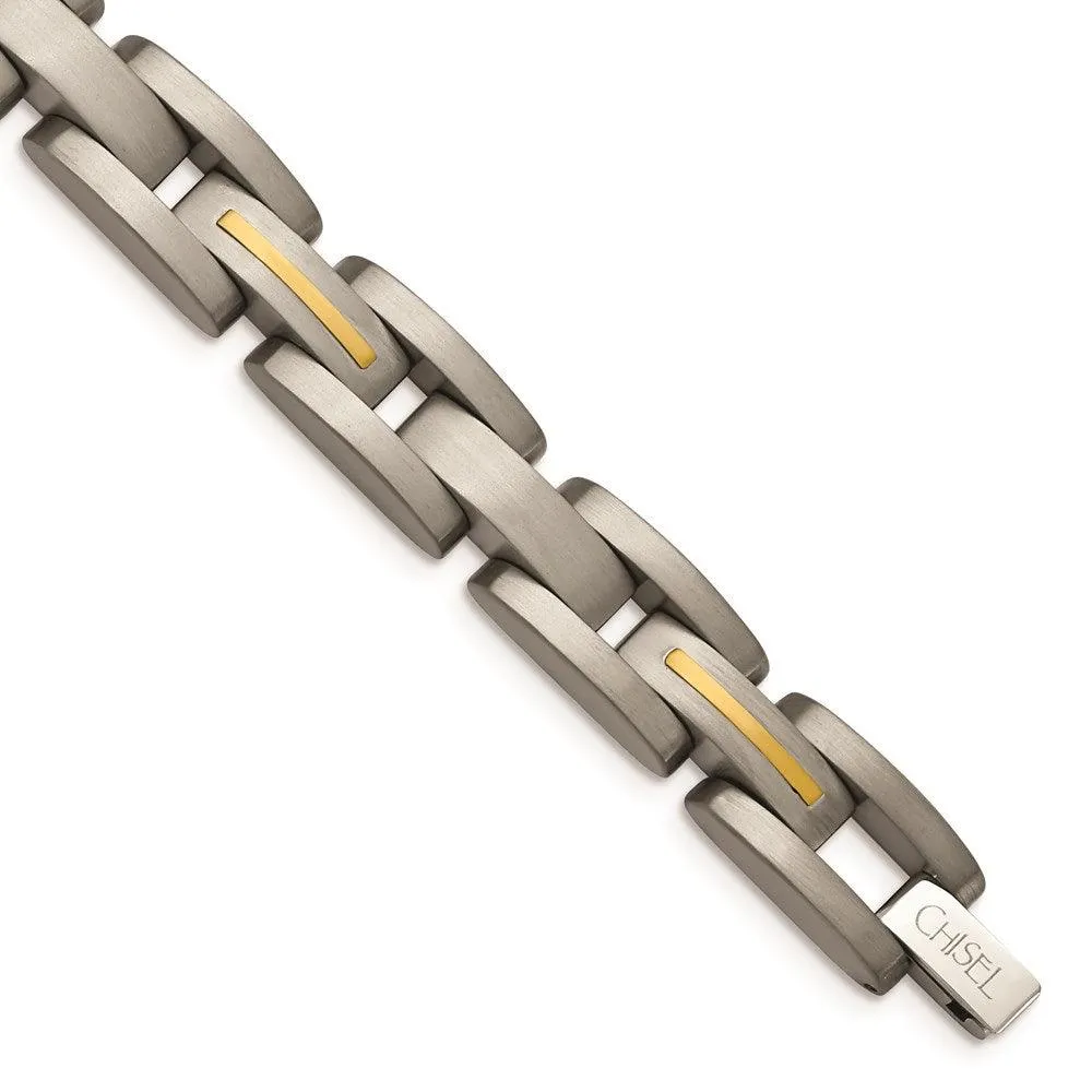 Chisel Jewelry Titanium with 14k Yellow Inlay Accent Bracelet