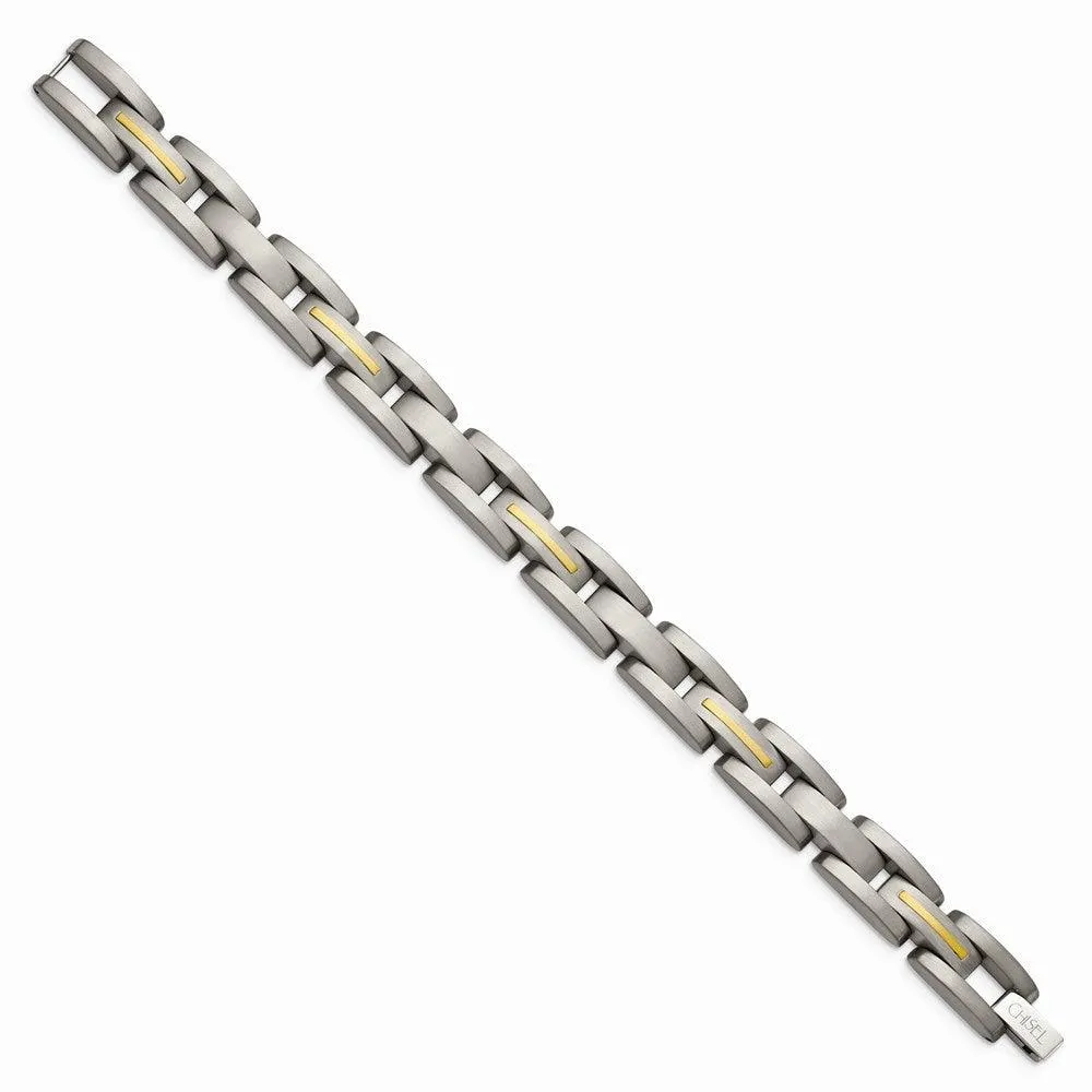 Chisel Jewelry Titanium with 14k Yellow Inlay Accent Bracelet