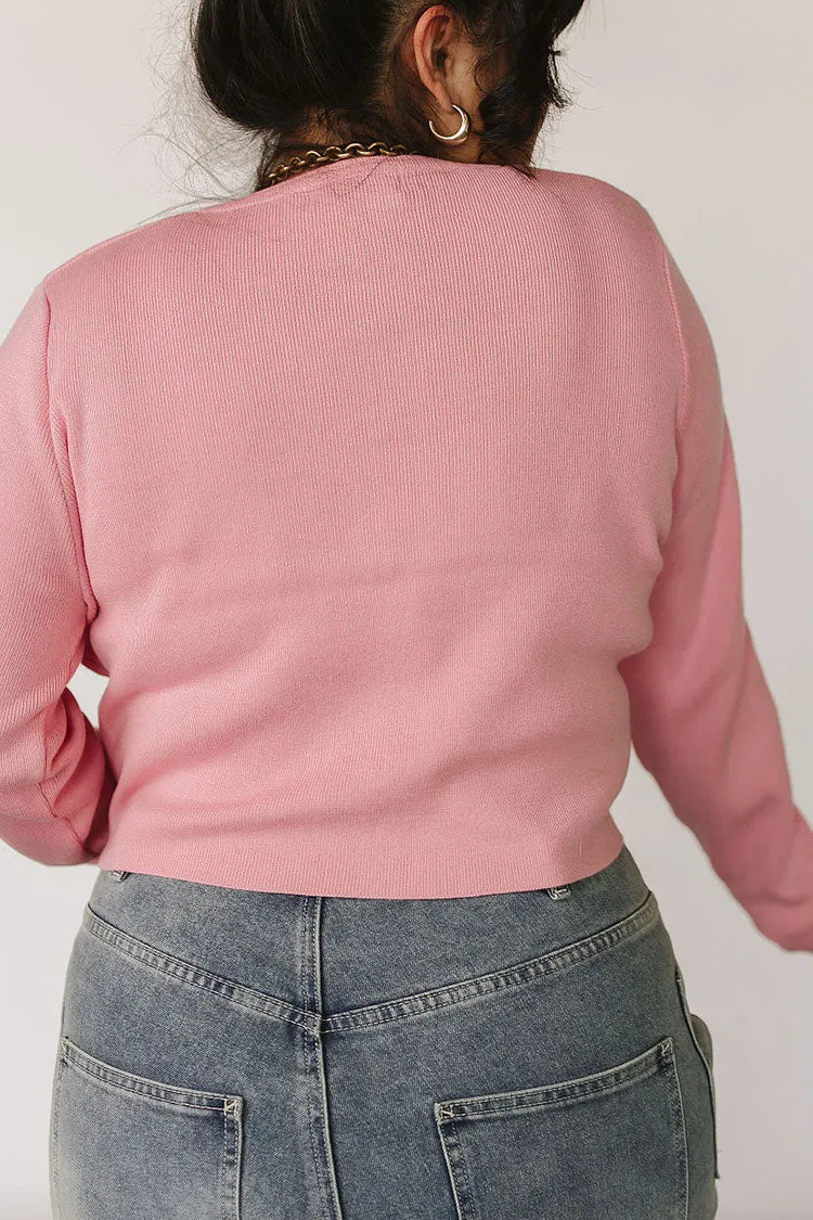 Classic Crop Cardigan - Pink