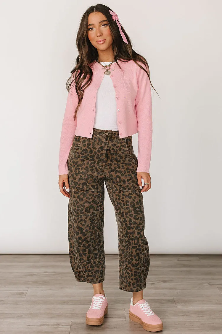 Classic Crop Cardigan - Pink